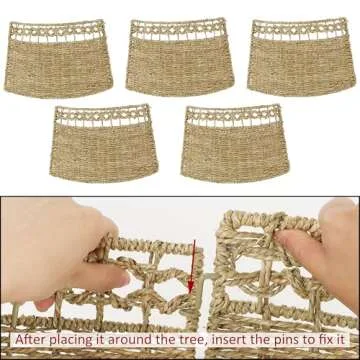 Blissun Christmas Tree Collar, Rattan Farmhouse Christmas Tree Ring, Natural Woven Rustic Christmas Tree Skirt (Hollow, Large)