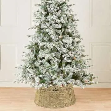 Blissun Christmas Tree Collar, Rattan Farmhouse Christmas Tree Ring, Natural Woven Rustic Christmas Tree Skirt (Hollow, Large)