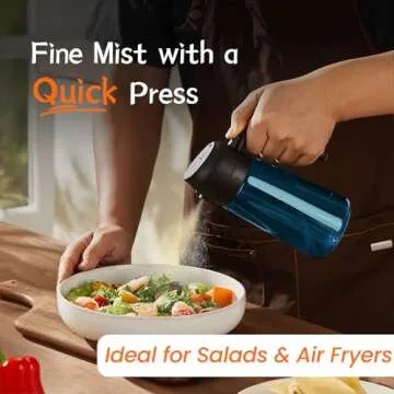 TrendPlain 16oz/470ml Blue Glass Olive Oil Sprayer for Cooking - 2 in 1 Olive Oil Dispenser for Kitchen Gadgets, Air Fryer, Salad, and BBQ - Black