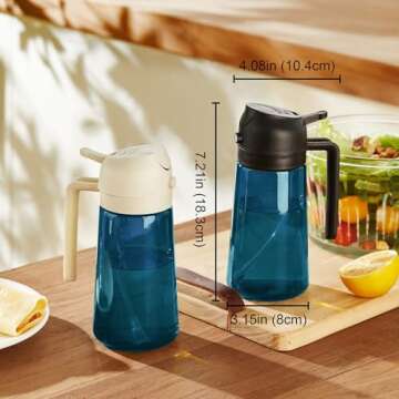 TrendPlain 16oz/470ml Blue Glass Olive Oil Sprayer for Cooking - 2 in 1 Olive Oil Dispenser for Kitchen Gadgets, Air Fryer, Salad, and BBQ - Black