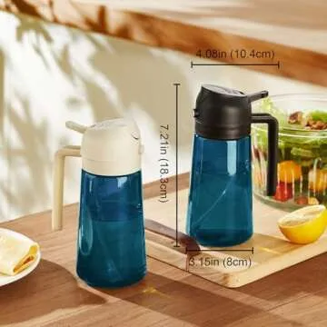 TrendPlain 16oz/470ml Blue Glass Olive Oil Sprayer for Cooking - 2 in 1 Olive Oil Dispenser for Kitchen Gadgets, Air Fryer, Salad, and BBQ - Black