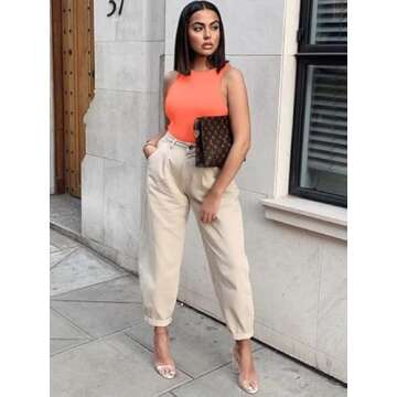 REORIA Sexy Sleeveless High Neck Bodysuit in Neon Pink