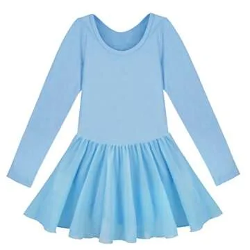 FEESHOW Girls Team Basic Long Sleeve Ballet Dance Tutu Dress Gymnastics Leotard Dancewear Outfit Blu...