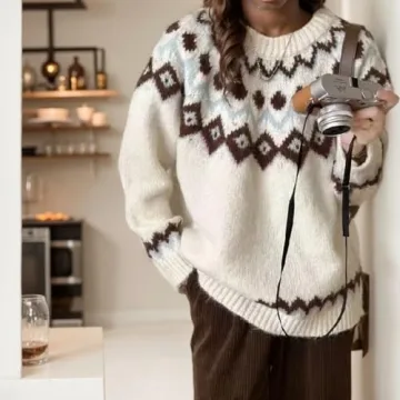 Womens Vintage Fair Isle Sweater - Stylish & Comfy