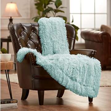 Chanasya Premium Solid Faux Long Fur Throw Blanket - Soft, Fuzzy Throw Blanket - for Bed or Couch - 50" x 65” - Turquoise