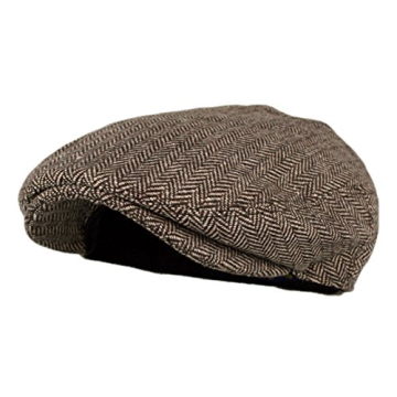 Wonderful Fashion Men's Classic Herringbone Tweed Wool Blend Newsboy Ivy Hat (Brown, SM)