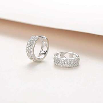 Carleen White Gold Plated CZ Huggie Hoop Earrings