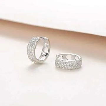 Carleen White Gold Plated CZ Huggie Hoop Earrings