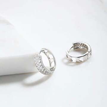 Carleen White Gold Plated CZ Huggie Hoop Earrings