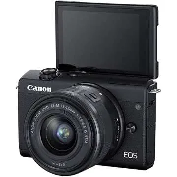 Canon EOS M200 Mirrorless Digital Camera with 15-45mm Lens (Black) (3699C009) + 64GB Memory Card + Case + Card Reader + Flex Tripod + Hand Strap + Cap Keeper + Memory Wallet + Cleaning Kit (Renewed)