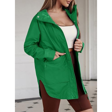 Herseas Womens Light Weight Rain Coat Waterproof Outdoor Running Drawstring Hooded Shed Rain Poncho Jackets Army Green Large