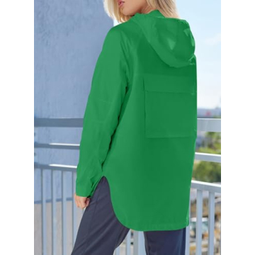 Herseas Womens Light Weight Rain Coat Waterproof Outdoor Running Drawstring Hooded Shed Rain Poncho Jackets Army Green Large