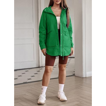 Herseas Womens Light Weight Rain Coat Waterproof Outdoor Running Drawstring Hooded Shed Rain Poncho Jackets Army Green Large