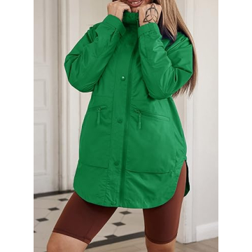 Herseas Womens Light Weight Rain Coat Waterproof Outdoor Running Drawstring Hooded Shed Rain Poncho Jackets Army Green Large