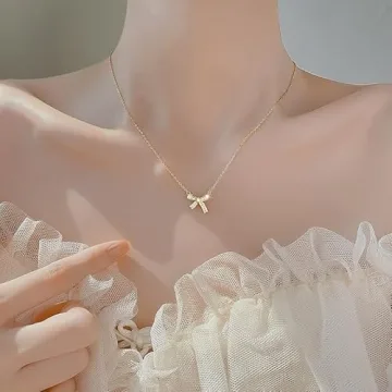 BEARJIA Bow Necklace Jewelry for Women in Gold or Silver