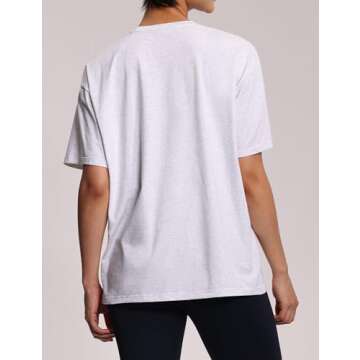 THE GYM PEOPLE Women's Casual Oversized T-Shirts Summer Crewneck Short Sleeve Workout Basic Tee Tops Heather White