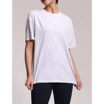 THE GYM PEOPLE Women's Casual Oversized T-Shirts Summer Crewneck Short Sleeve Workout Basic Tee Tops Heather White