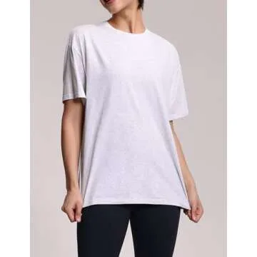 THE GYM PEOPLE Women's Casual Oversized T-Shirts Summer Crewneck Short Sleeve Workout Basic Tee Tops Heather White