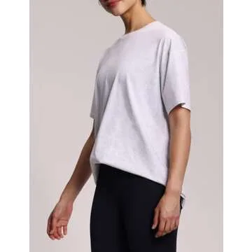 THE GYM PEOPLE Women's Casual Oversized T-Shirts Summer Crewneck Short Sleeve Workout Basic Tee Tops Heather White