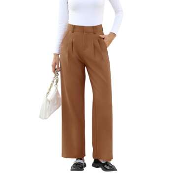NIMIN High Waisted Work Pants for Women Loose Dress Pants Trousers Professional Business Casual Pants with Pockets Brown Small