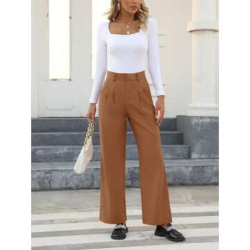 NIMIN High Waisted Work Pants for Women Loose Dress Pants Trousers Professional Business Casual Pants with Pockets Brown Small