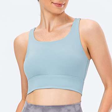 Lavento Women's Longline Sports Bra Yoga Crop Tank Top with Built in Bra (Light Blue, 6)