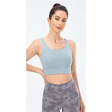 Lavento Women's Longline Sports Bra Yoga Crop Tank Top with Built in Bra (Light Blue, 6)