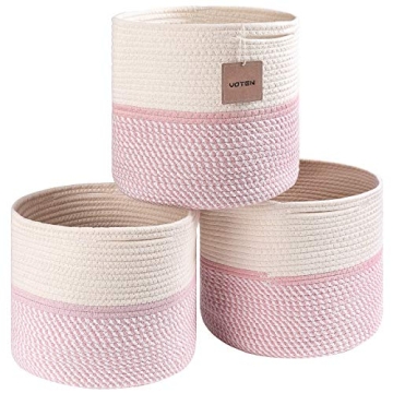 Voten Durable and Stylish Cube Storage Baskets - 11x11 Inches, 3-Pack in Off White/Mixed Pink