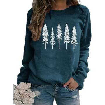 FCDIED Womens Funny Pine Tree Camping Sweatshirt Casual Fall Outdoor Hiking Pullover Travel Long Sle...