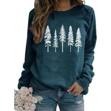 FCDIED Womens Funny Pine Tree Camping Sweatshirt Casual Fall Outdoor Hiking Pullover Travel Long Sle...