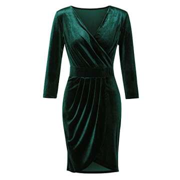InsNova Women’s Long Sleeve Velvet Bodycon Wrap Cocktail Dress for Wedding Guest
