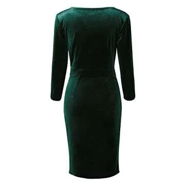 InsNova Women’s Long Sleeve Velvet Bodycon Wrap Cocktail Dress for Wedding Guest