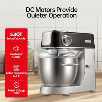 Hauswirt High-End Smart Stand Mixer M5, LED Touchscreen Mixers Kitchen Electric Stand Mixer with 5 Preset Menus, 5.3Qt Dough Mixer, 11speeds Kitchen Mixer with Egg Whisk, Dough Hook, Beater, Black