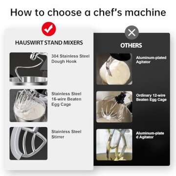 Hauswirt High-End Smart Stand Mixer M5, LED Touchscreen Mixers Kitchen Electric Stand Mixer with 5 Preset Menus, 5.3Qt Dough Mixer, 11speeds Kitchen Mixer with Egg Whisk, Dough Hook, Beater, Black