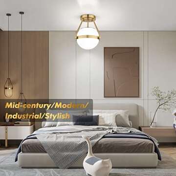 Lakumu Globe Semi Flush Mount Ceiling Light, Mid Century Ceiling Lamp with Milky White Glass Shade, ...