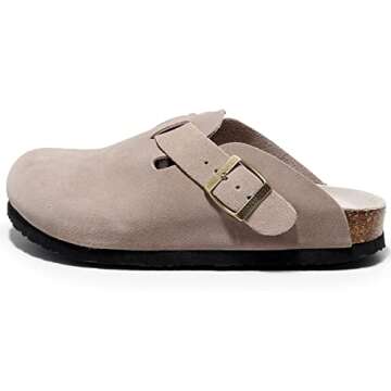 guoluofei Clogs for Women, Womens Clogs- Mules House Slipers with Arch Support and Adjustable Buckle Apricot