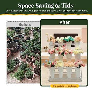 Flower Display Stands with 12 Buckets, Flower Buckets for Cut Flowers 3 Layers Movable Plant Display Stand 12 Cut Flowers Container Heavy Duty Moving Iron Plant Cart Shelf on Wheels for Patio Lawn