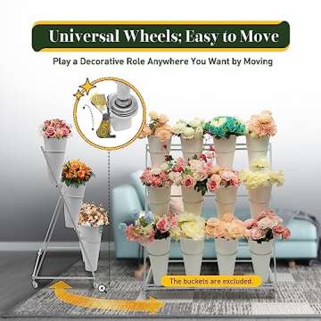 Flower Display Stands with 12 Buckets, Flower Buckets for Cut Flowers 3 Layers Movable Plant Display Stand 12 Cut Flowers Container Heavy Duty Moving Iron Plant Cart Shelf on Wheels for Patio Lawn
