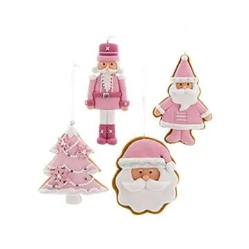 Kurt S. Adler 4.5" Set of 4 Pink and White Claydough Cookie Ornaments Santa, Nutcracker, Christmas T...