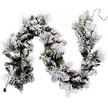 CraftMore Frosted Holiday Pine Garland with Lights 6 Feet