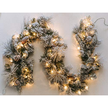 CraftMore Frosted Holiday Pine Garland with Lights 6 Feet