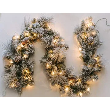 CraftMore Frosted Holiday Pine Garland with Lights 6 Feet