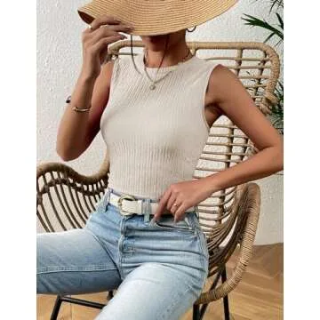 Zeagoo Women's Sleeveless Tops Summer High Neck Casual Sexy Slim Fitted Basic Tank Tops Beige