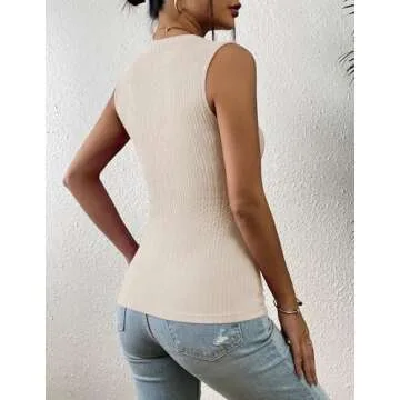 Zeagoo Women's Sleeveless Tops Summer High Neck Casual Sexy Slim Fitted Basic Tank Tops Beige