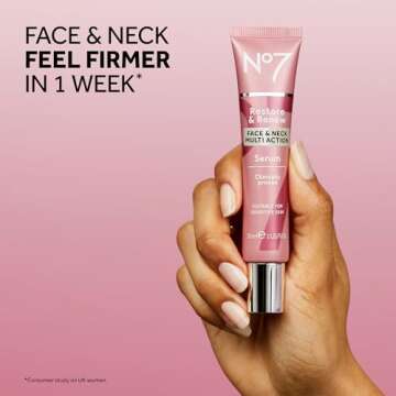 No7 Restore & Renew Multi-Action Face & Neck Serum - Anti Aging Face Serum for Women with Deep Wrinkle Repair - Collagen Infused with Hydrating Hibiscus Peptides & Hyaluronic Acid (1.69 Fl Oz)