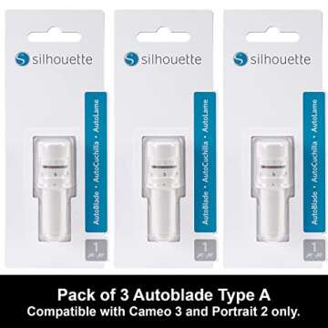 Silhouette Autoblade Pack of 3 Replacement Blades for Cameo 3 and Portrait 2- withCrafterClub+50 Free Designs