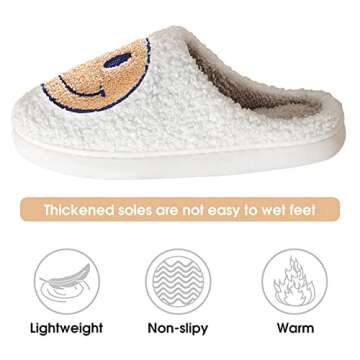 Smile Face Slippers for Women Happy face slippers Retro Soft Plush Warm Slip-on Slippers, Cozy Indoor Outdoor Slippers