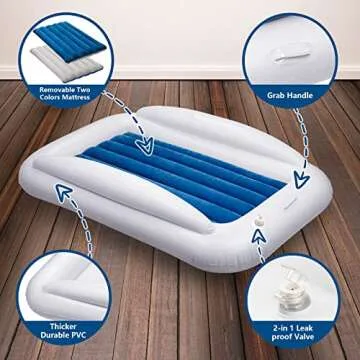 Toddler Travel Bed, Portable Toddler Bed for Kids | Toddler Air Mattress | Inflatable Travel Toddler Bed | Kids Blow Up Mattress with Sides | Two Sides Usable Kids Air Mattress -Navy Blue & Grey