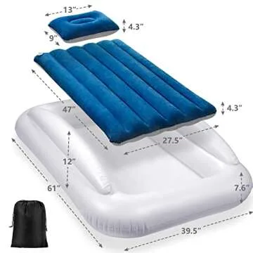 Toddler Travel Bed, Portable Toddler Bed for Kids | Toddler Air Mattress | Inflatable Travel Toddler Bed | Kids Blow Up Mattress with Sides | Two Sides Usable Kids Air Mattress -Navy Blue & Grey