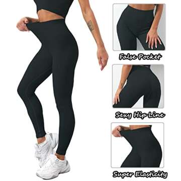 Workout Sets for Women, Seamless Crop Tops Leggings Matching 2 Pieces Outfits, Sexy Two Piece Yoga Workout Outfits (S, Black)